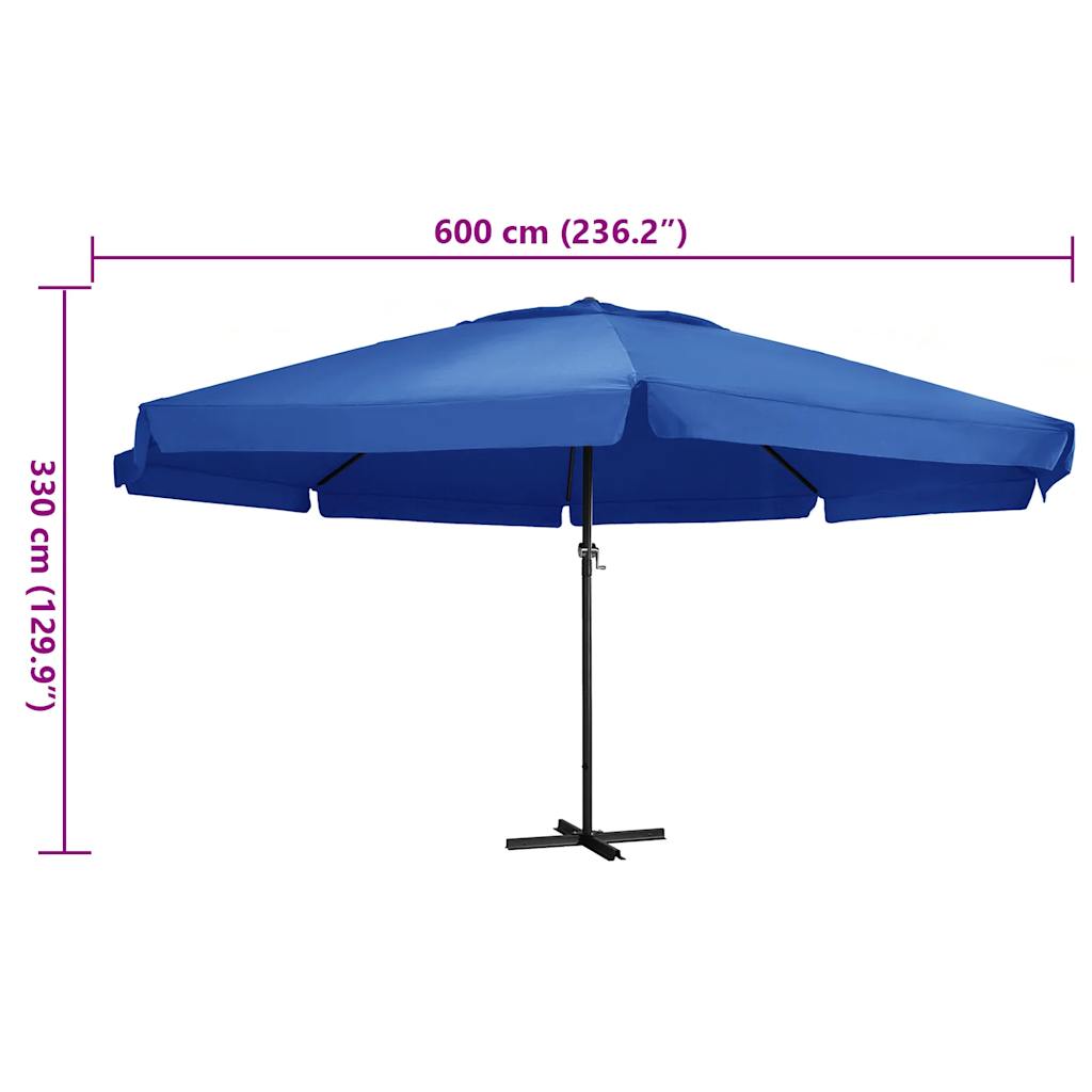 vidaXL Garden Parasol with Aluminium Pole 600 cm Azure Blue 6