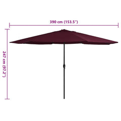 vidaXL Garden Parasol with Metal Pole 390 cm Bordeaux Red 6