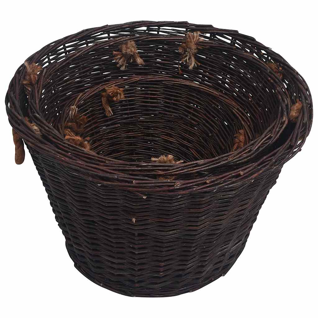 286986 vidaXL 3 Piece Stackable Firewood Basket Set Dark Brown Willow 4