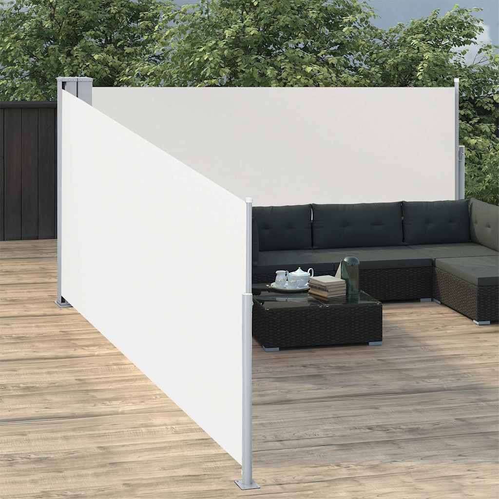 vidaXL Side Awning | Cream | Polyester | 100x1000 cm | Retractable 1