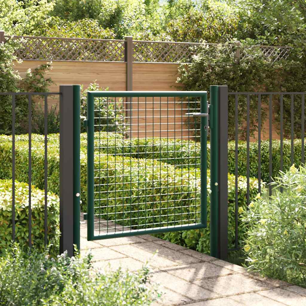Fence Gate Steel Green 100 x 75 cm