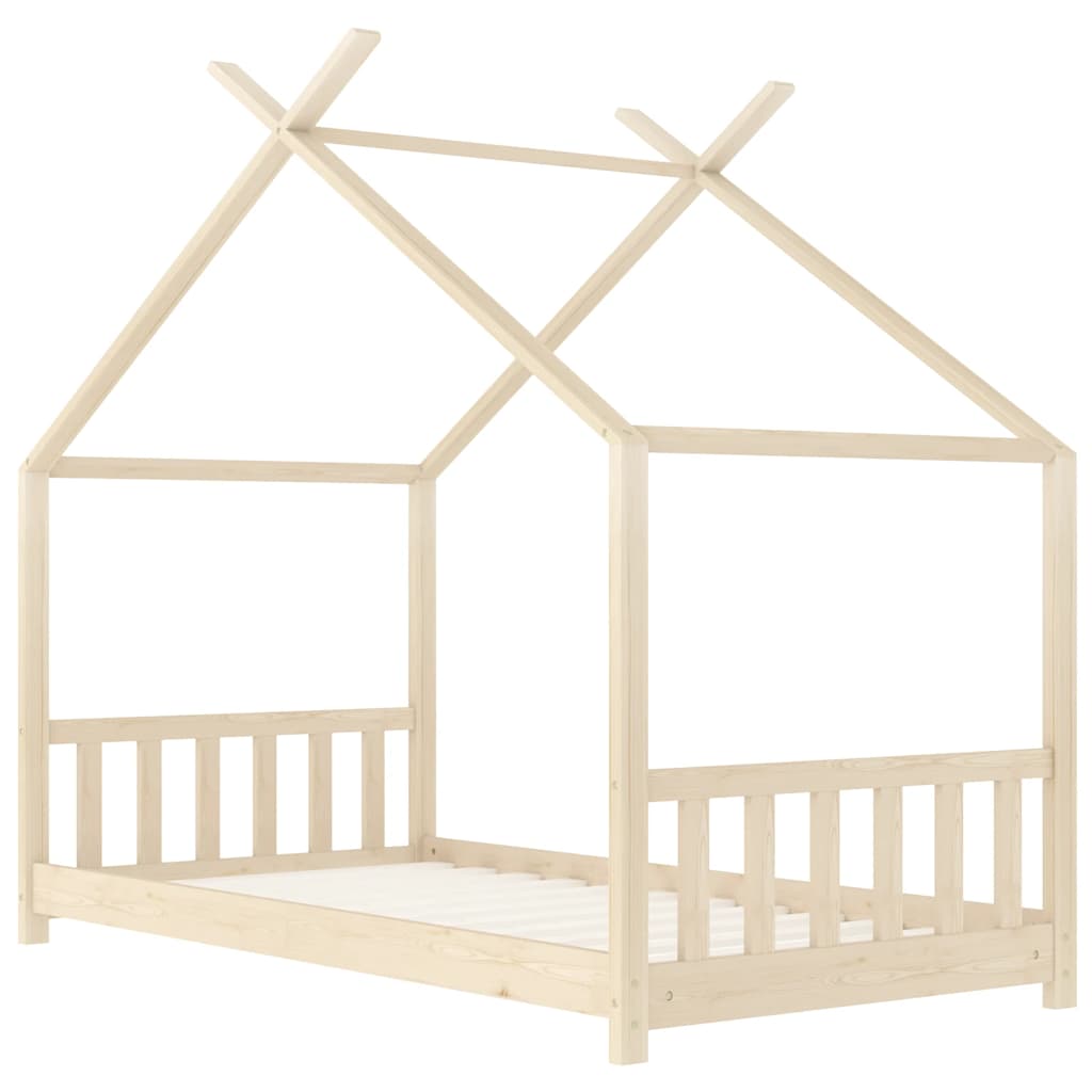 vidaXL Kids Bed Frame | Natural Wood | Solid pine wood, plywood slats | 70x140cm 3