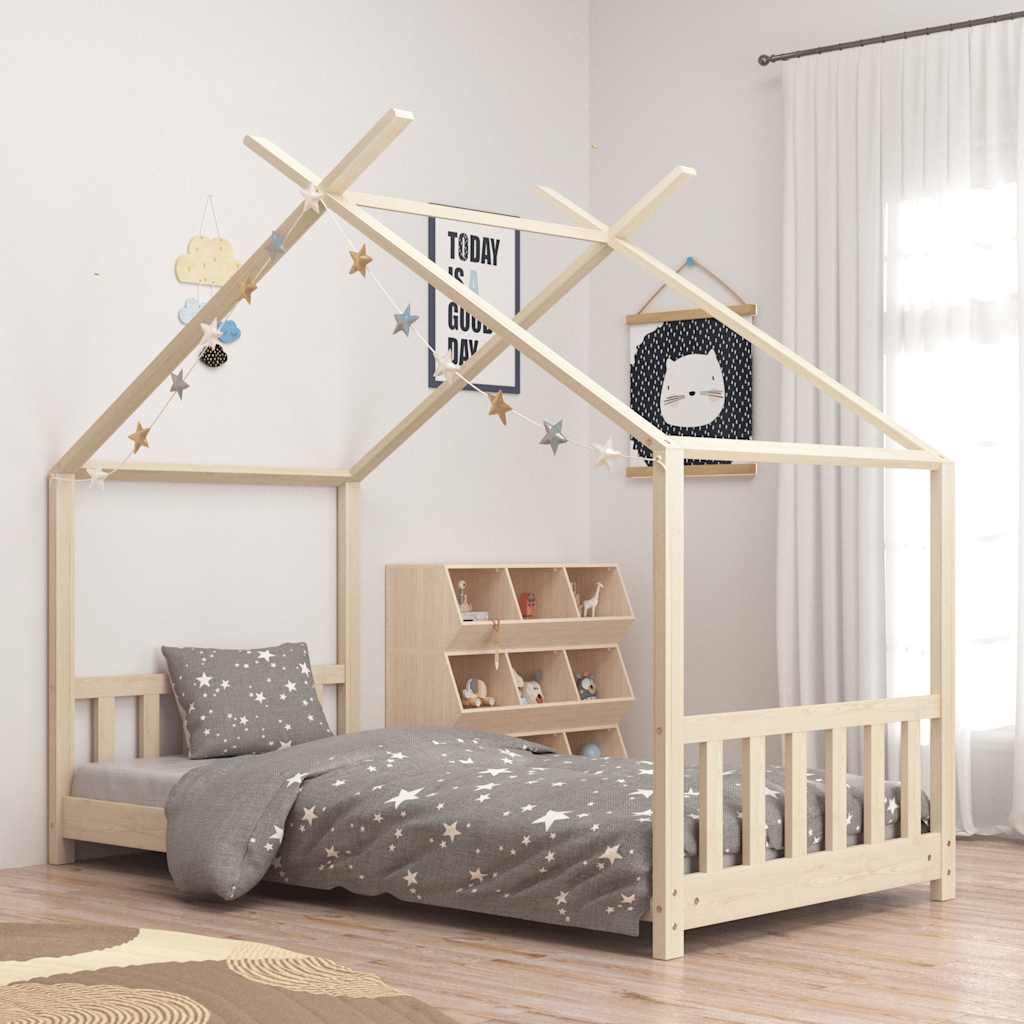 vidaXL Kids Bed Frame | Natural Wood | Solid pine wood, plywood slats | 70x140cm 1