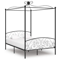 Canopy Bed Frame without Mattress Metal Black 140 x 200 cm