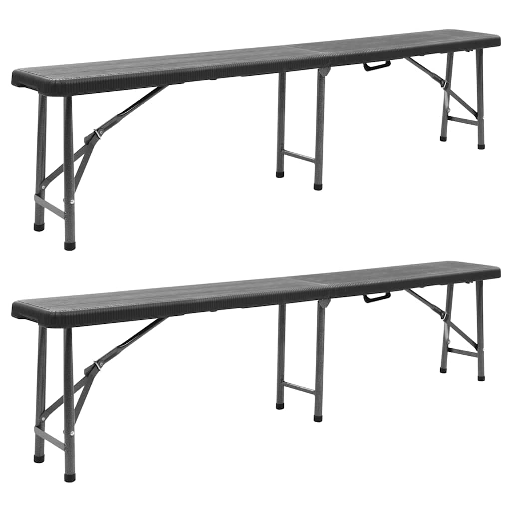 vidaXL Folding Garden Benches 2 pcs 180 cm HDPE Black 1