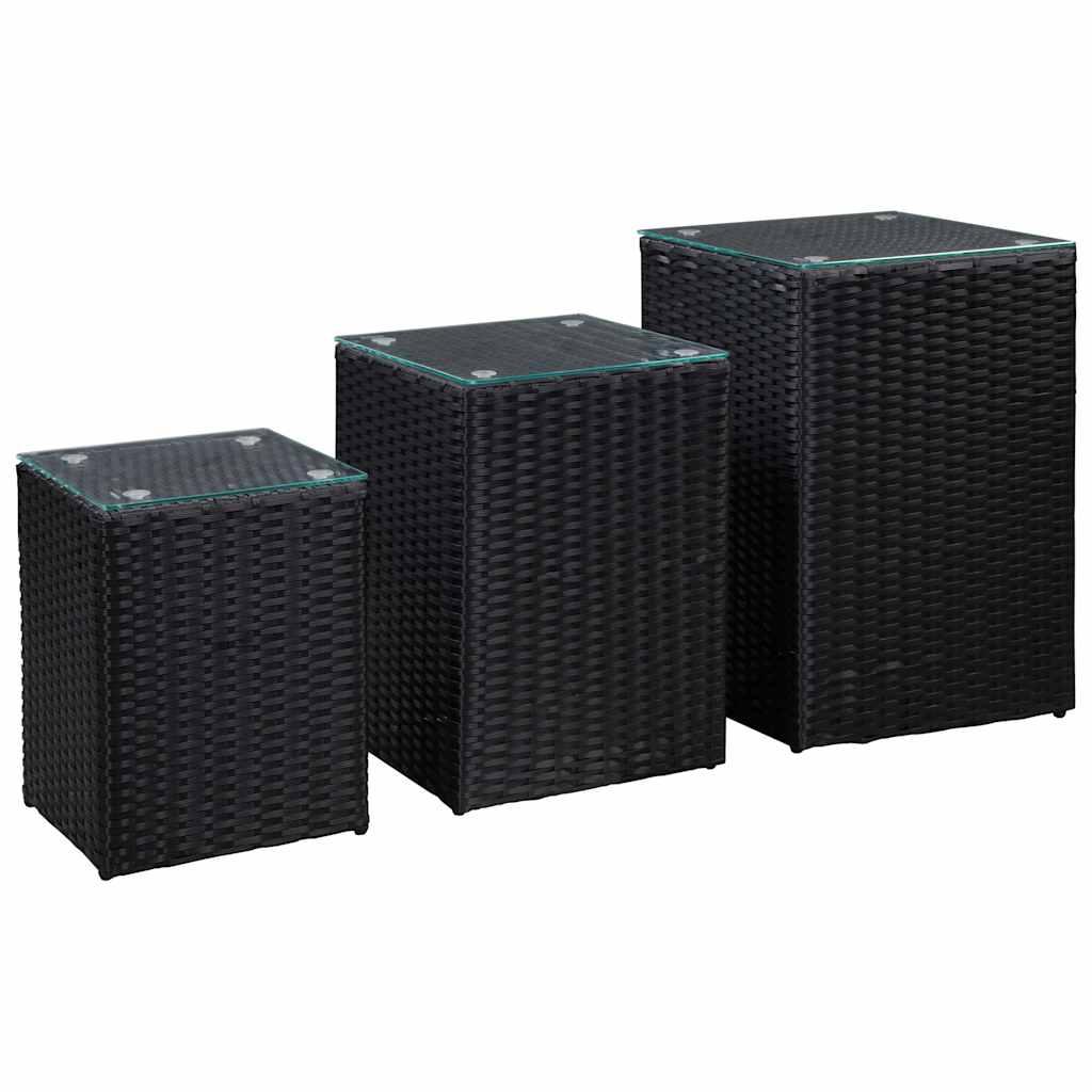 Side Tables with Glass Top Poly Rattan Black