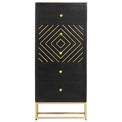 vidaXL Drawer Cabinet Black and Gold 45x30x105 cm Solid Mango Wood 3
