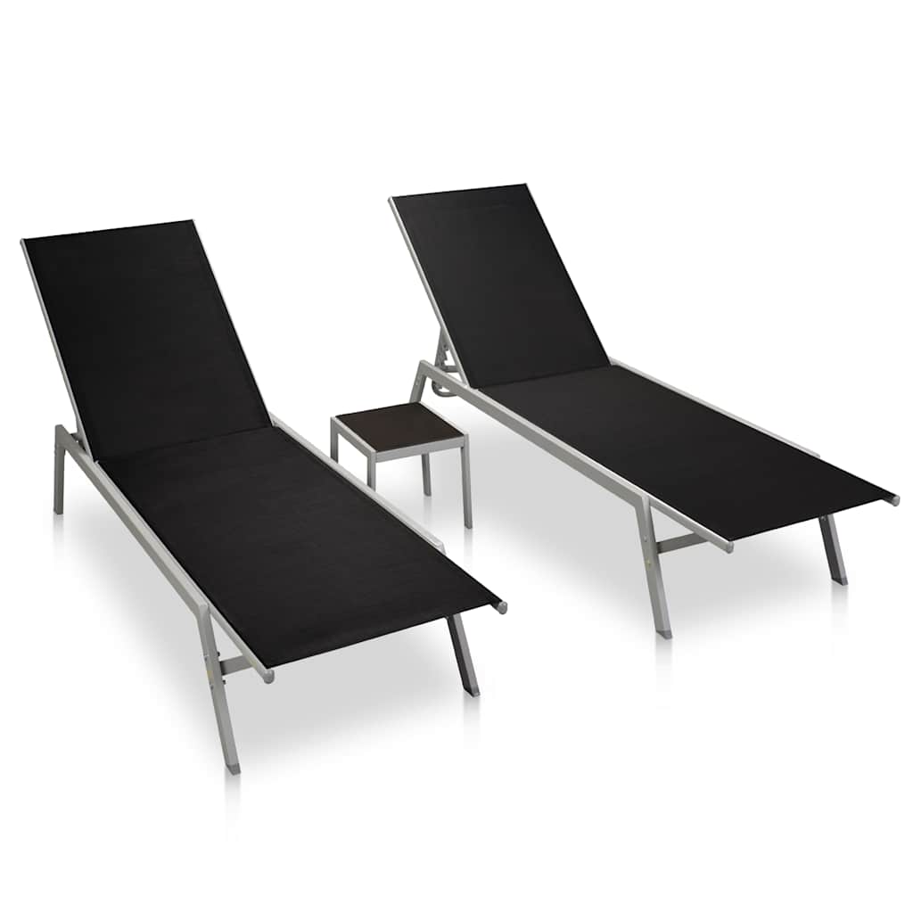 vidaXL Sun Loungers 2 pcs with Table Steel and Textilene Black 1