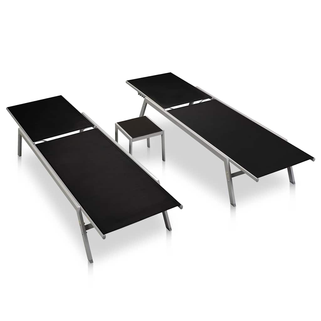 vidaXL Sun Loungers 2 pcs with Table Steel and Textilene Black 2