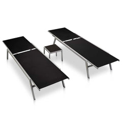 vidaXL Sun Loungers 2 pcs with Table Steel and Textilene Black 2