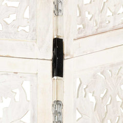 Hand Carved 5-Panel Room Divider 200x165 cm White 3
