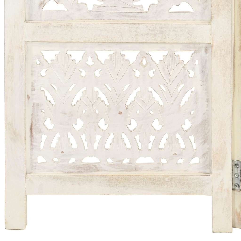 Hand Carved 5-Panel Room Divider 200x165 cm White 3