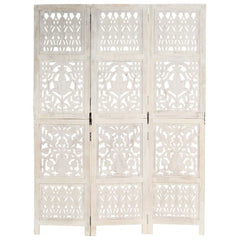 Hand Carved 5-Panel Room Divider 200x165 cm White 3