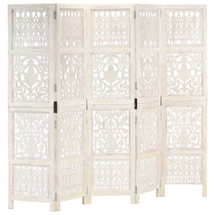 Hand Carved 5-Panel Room Divider 200x165 cm White 5