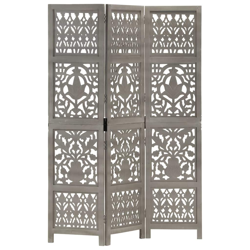 Hand Carved 5-Panel Room Divider 200x165 cm Grey 3