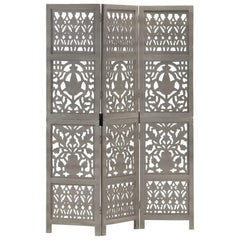Hand Carved 5-Panel Room Divider 200x165 cm Grey 3
