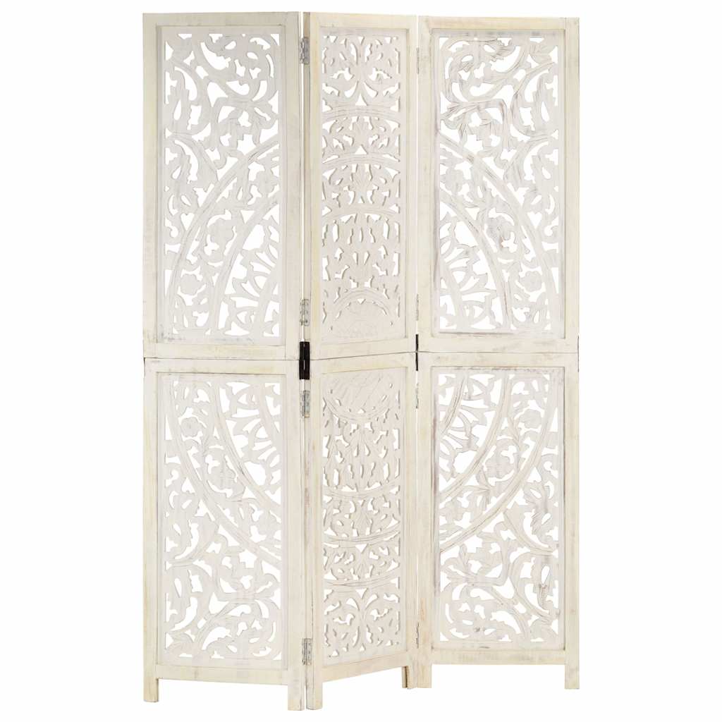 Hand carved 3-Panel Room Divider 120x165 cm White