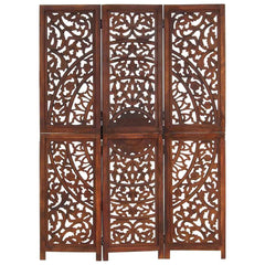 Hand carved 3-Panel Room Divider 120x165 cm Brown