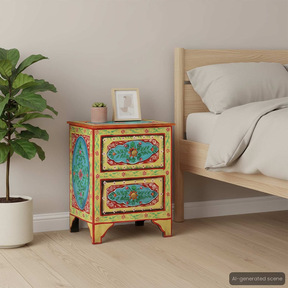 286158 vidaXL Hand Painted Bedside Cabinet 40x30x50 cm Solid Mango Wood 1