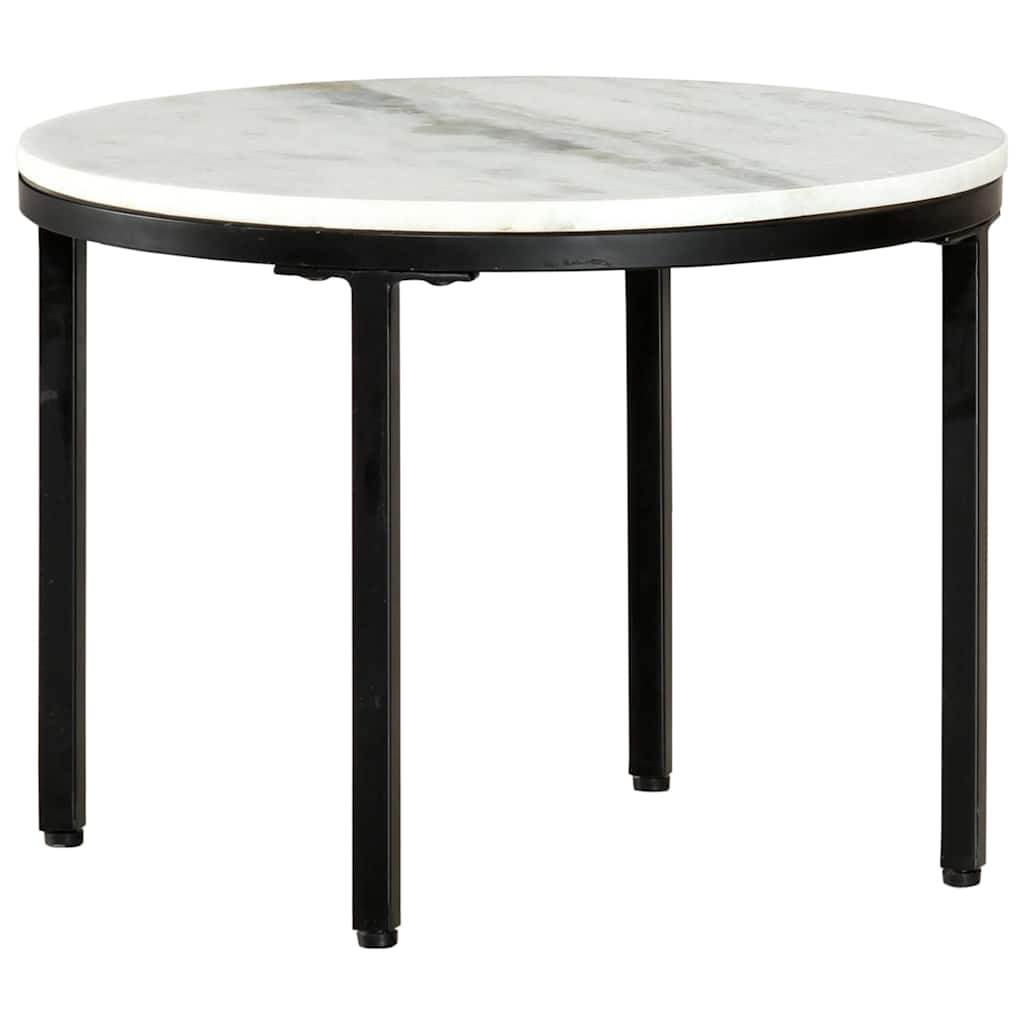 Coffee Table White and Black Real Solid Marble Ø 50 cm
