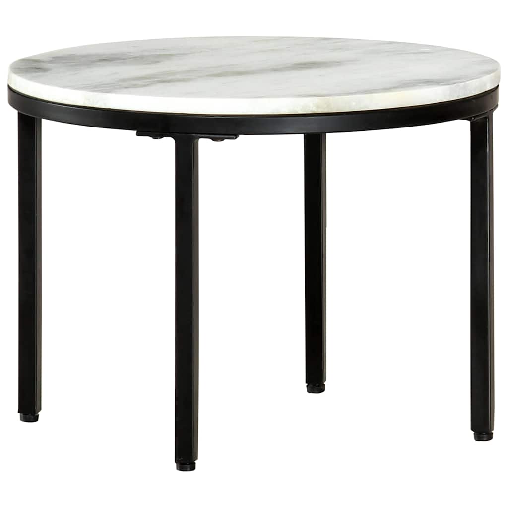 Coffee Table White and Black Real Solid Marble Ø 50 cm