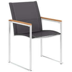 Garden Chairs Textilene and Stainless Steel Grey Solid teak wood 4