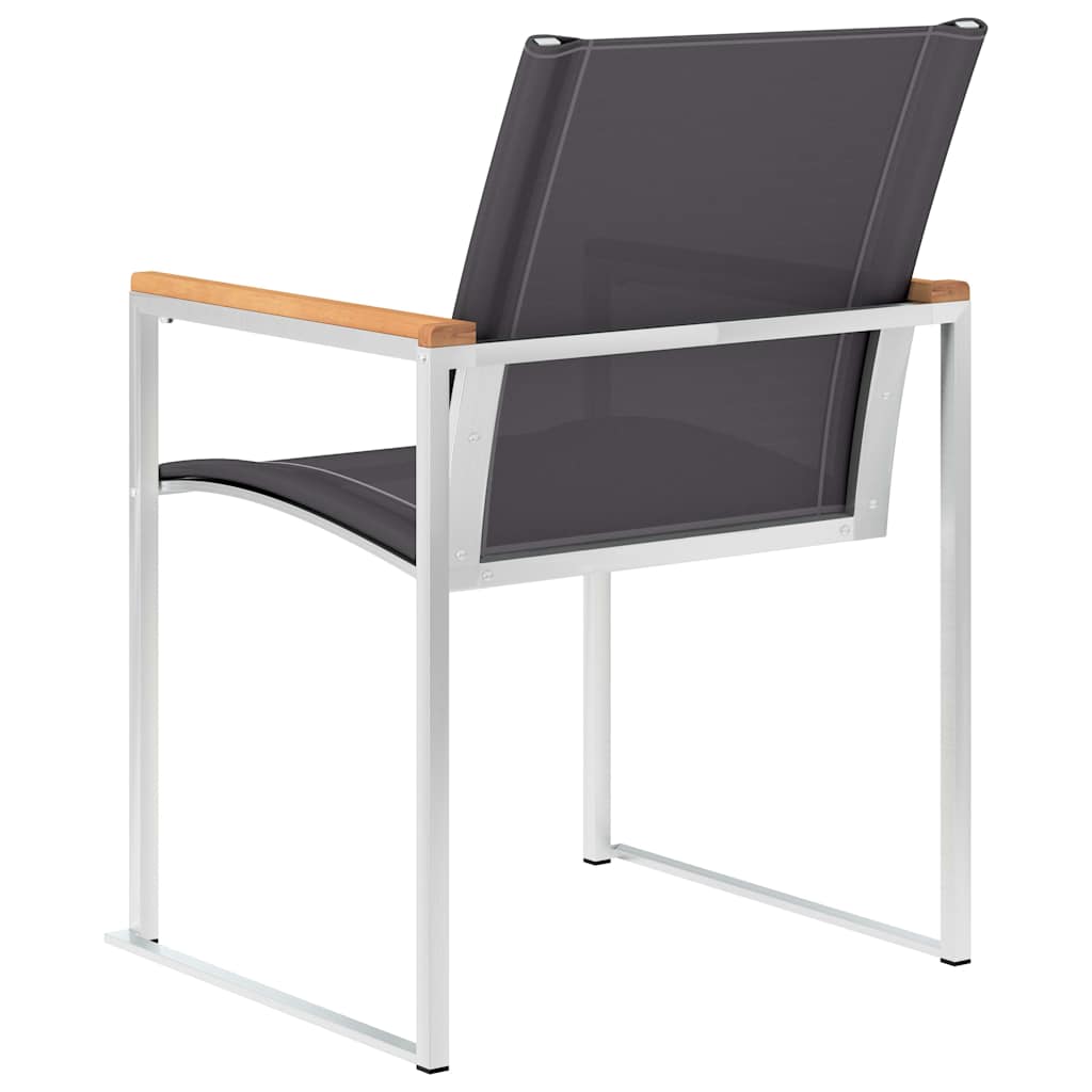 Garden Chairs Textilene and Stainless Steel Grey Solid teak wood 4