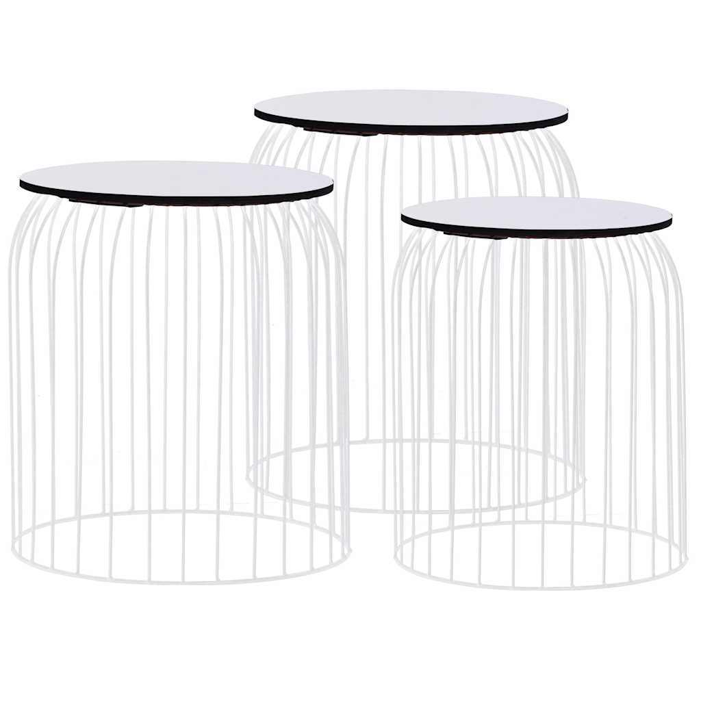 vidaXL Coffee Table | Set of 3 | White | Metal | Small, Medium, Large 2