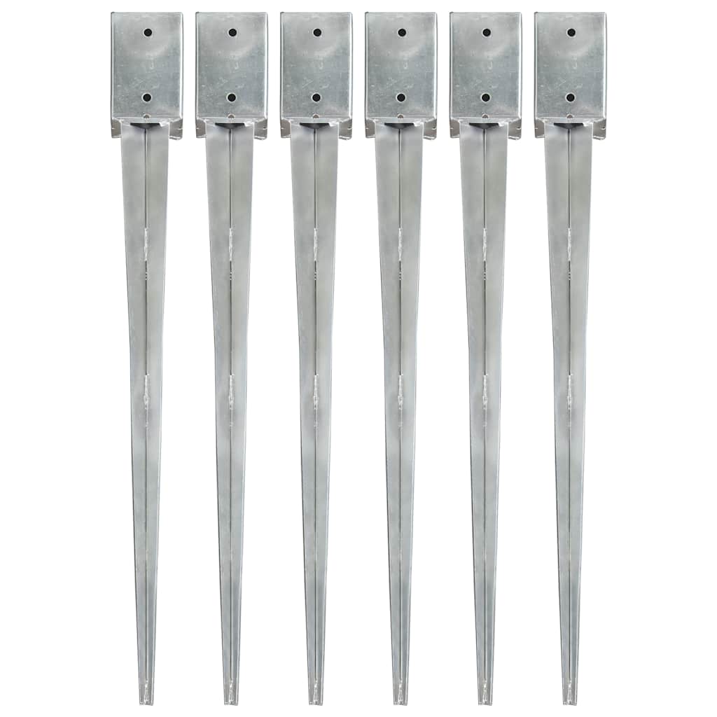 Ground Spikes Silver Galvanised Steel 6 pcs 9 cm 90 cm 9 cm