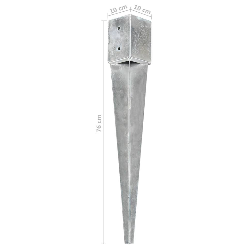 vidaXL Ground Spikes 2 pcs Silver 10x10x76 cm Galvanised Steel 6