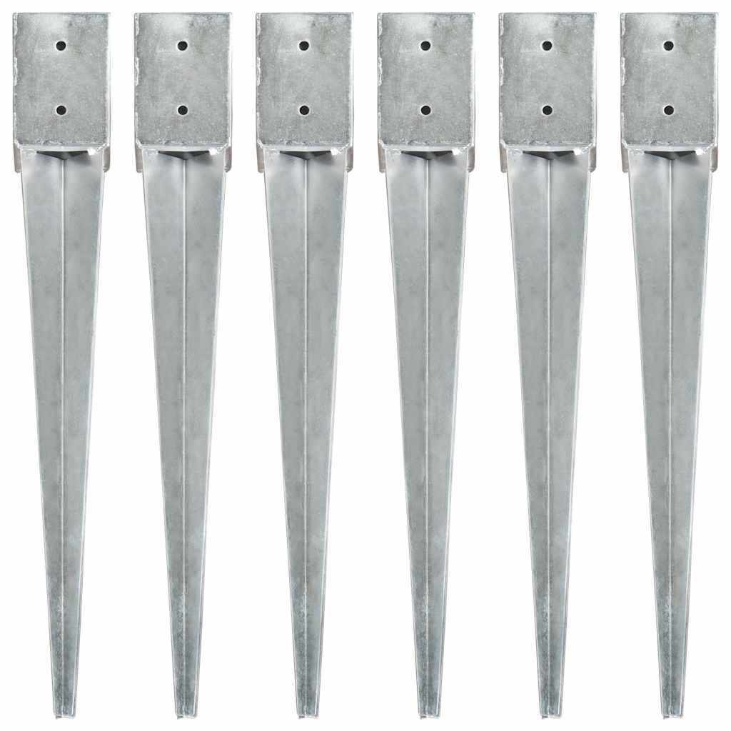 Ground Spikes Silver Galvanised Steel 6 pcs 10 cm 76 cm 10 cm