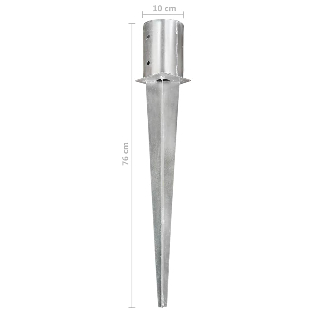 vidaXL Ground Spikes 2 pcs Silver 10x76 cm Galvanised Steel 6
