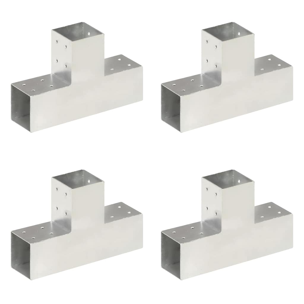 vidaXL Post Connectors 4 pcs T Shape Galvanised Metal 81x81 mm 1