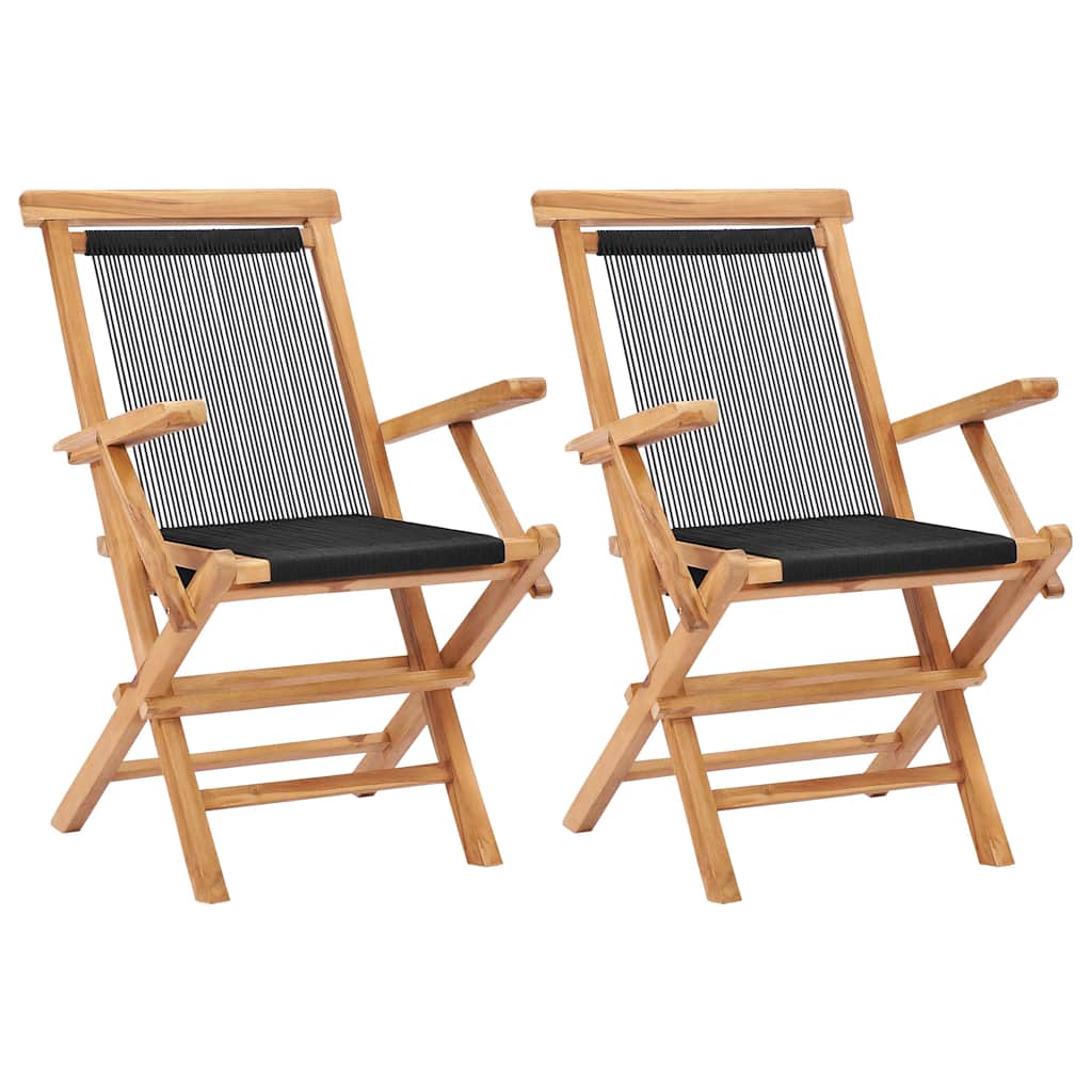 vidaXL Folding Chairs 2 pcs Solid Teak Wood and Rope 1