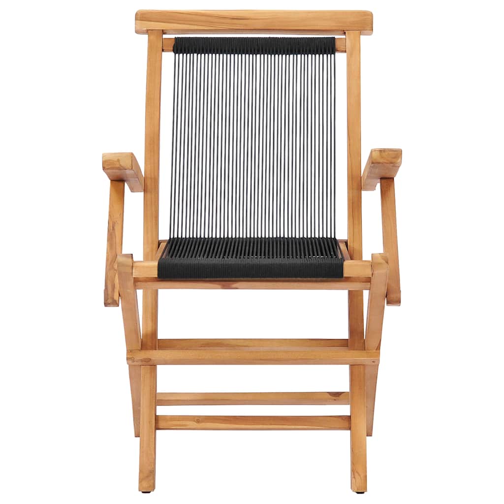 vidaXL Folding Chairs 2 pcs Solid Teak Wood and Rope 3