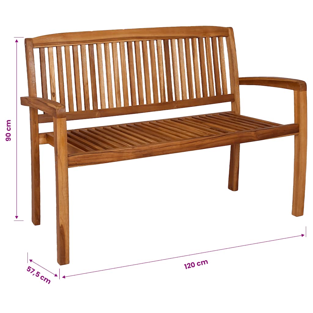vidaXL 2-Seater Stacking Garden Bench 120 cm Solid Teak Wood 6