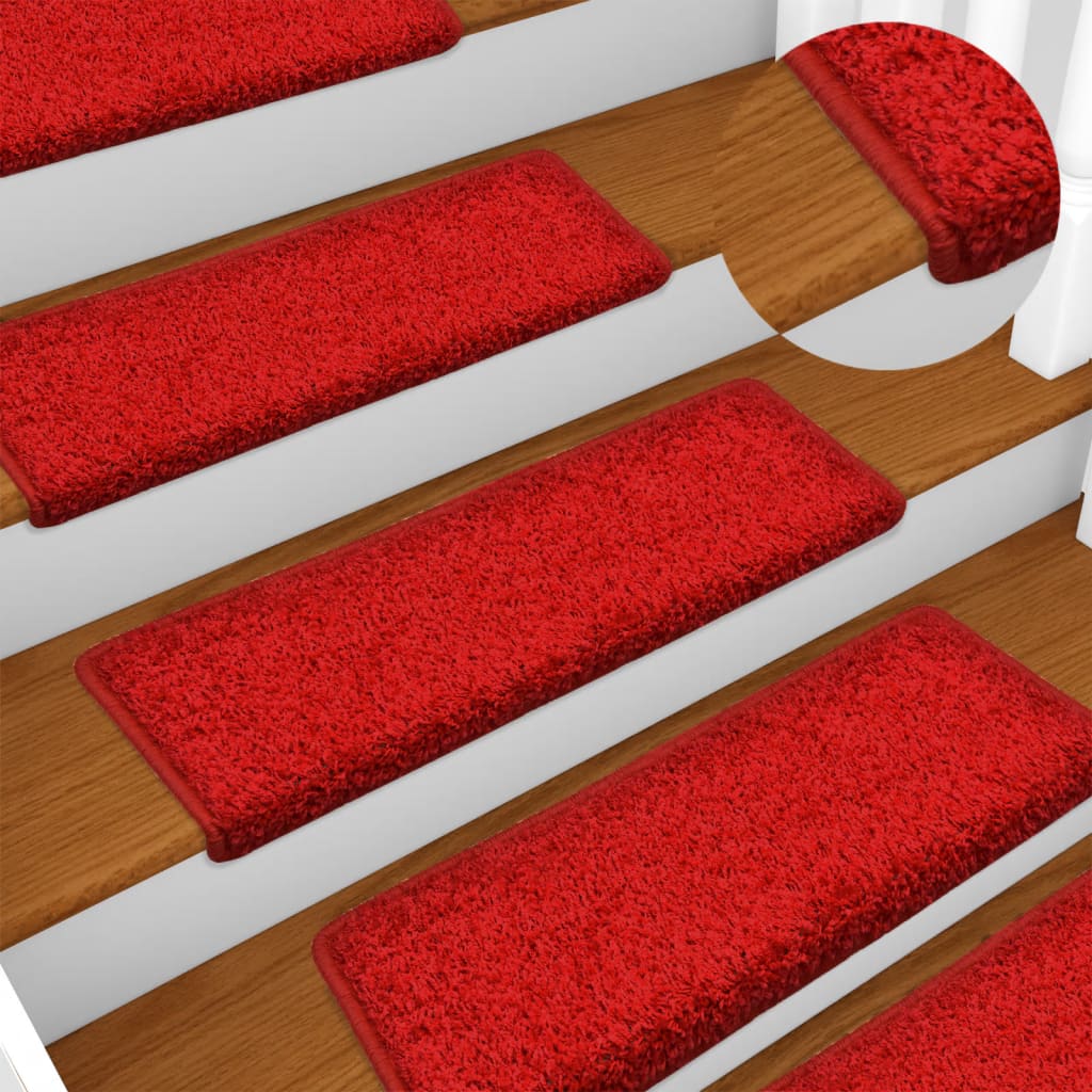 vidaXL Carpet Stair Tread | Set of 15 | Red | 100% Polypropylene | Medium 1
