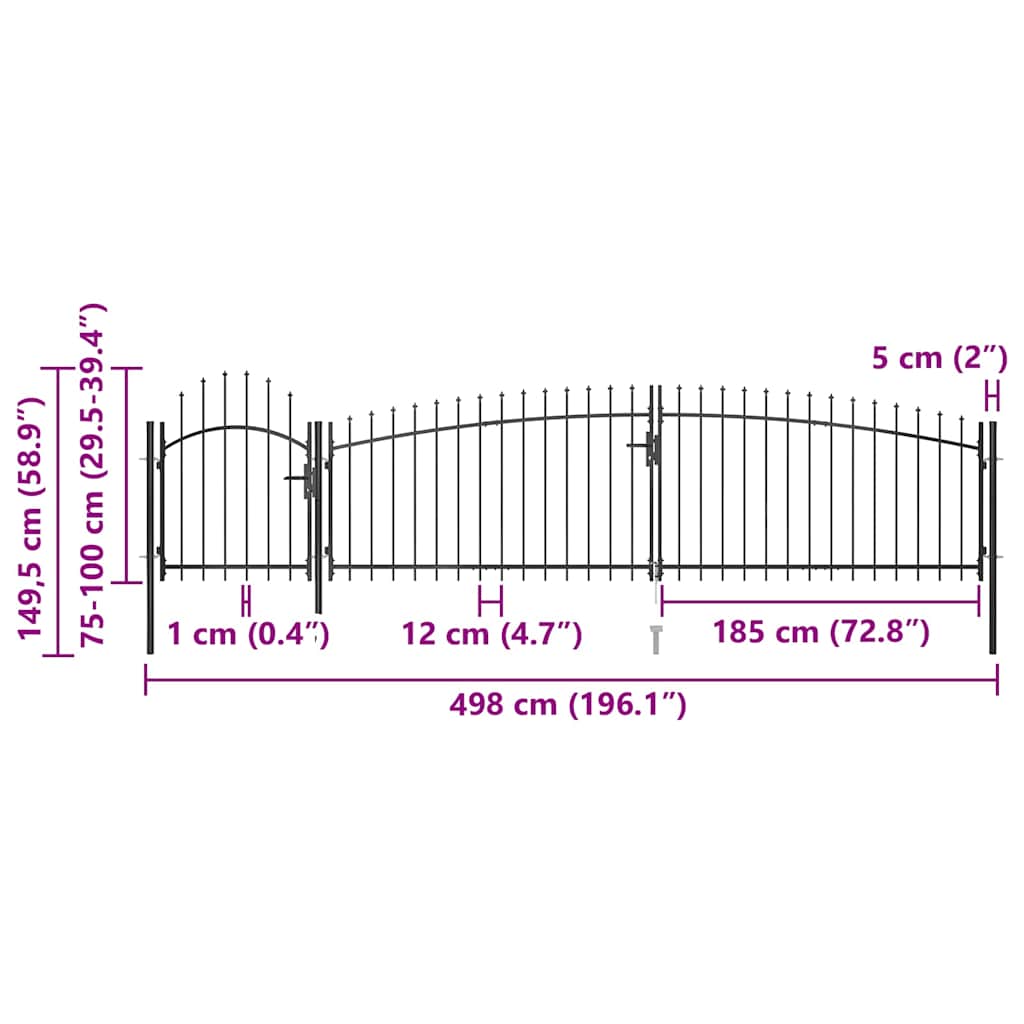 Garden Fence Gate "Woerden" with Spear Top 5x1 m Black 5 x 1.5 m