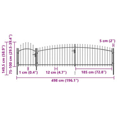 Garden Fence Gate "Woerden" with Spear Top 5x1 m Black 5 x 1.5 m