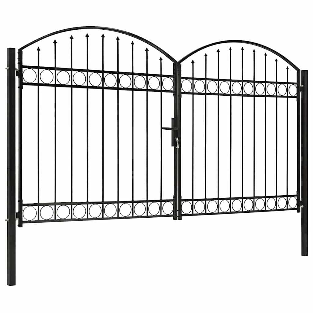Fence Gate "ASSEN" Double Door with Arched Top Steel Black 300 cm 200 cm
