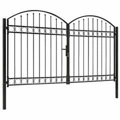 Fence Gate "ASSEN" Double Door with Arched Top Steel Black 300 cm 200 cm