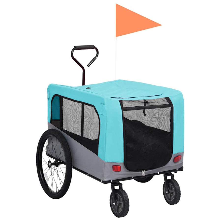 2-in-1 Pet Bike Trailer & Jogging Stroller Blue and grey