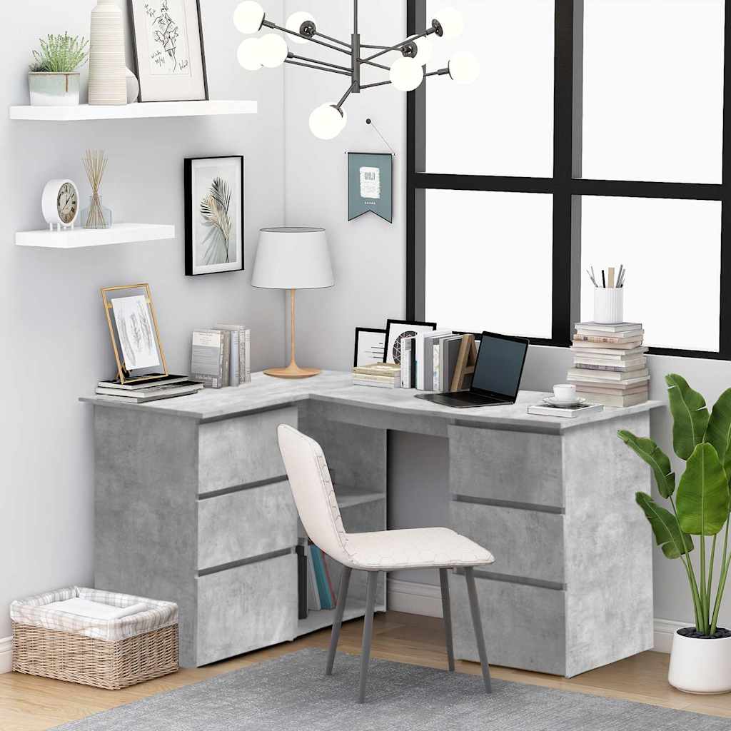 Corner Desk 145x100x76 cm Engineered Wood Concrete grey