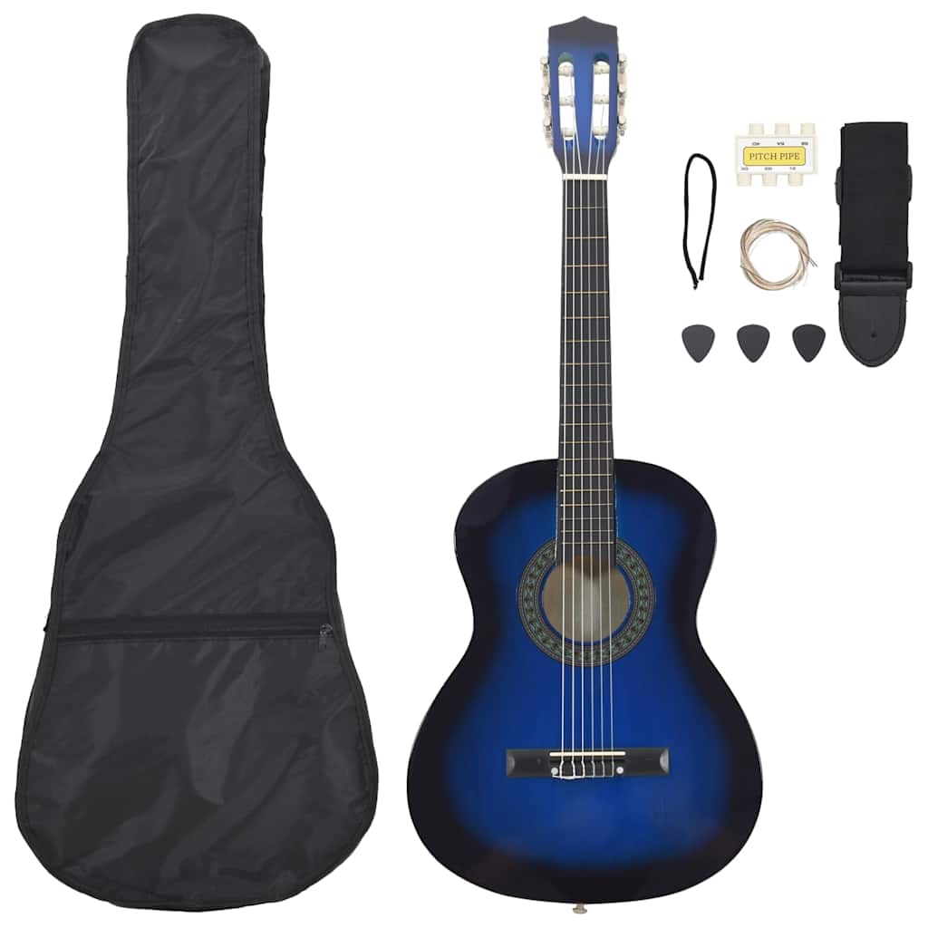 vidaXL 8 Piece Classical Guitar Beginner Set Blue 3/4 36" 1