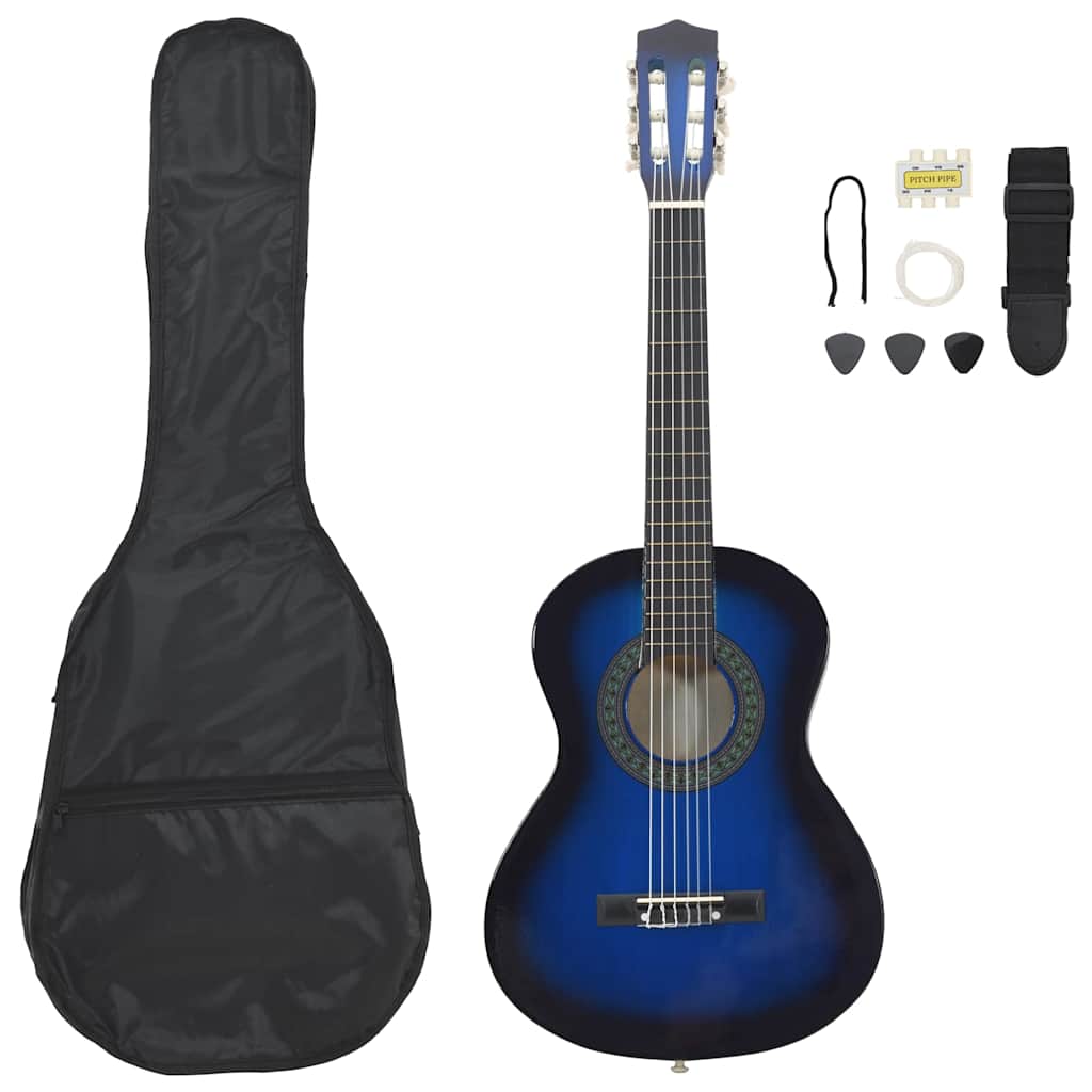 vidaXL 8 Piece Classical Guitar Beginner Set Blue 1/2 34" 1
