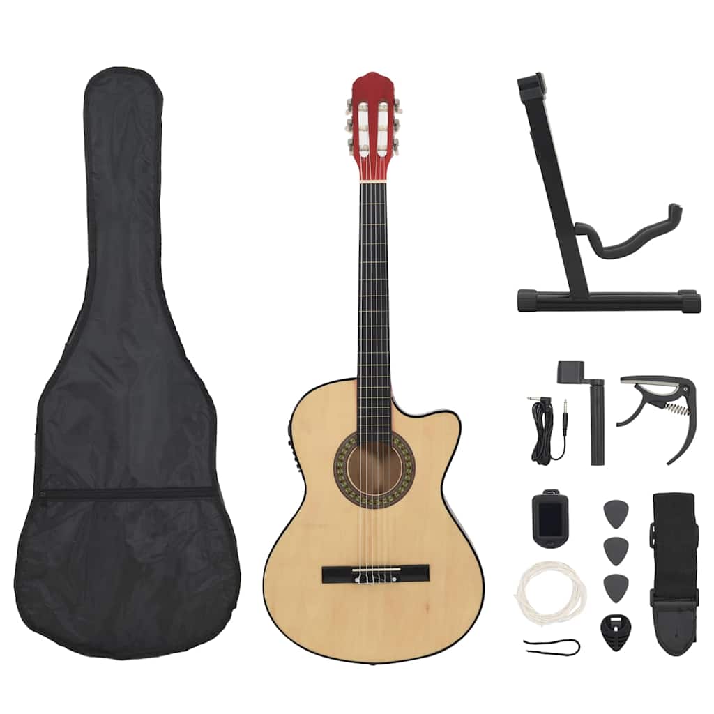 12 Piece Western Guitar Set with Equalizer and 6 Strings Light brown