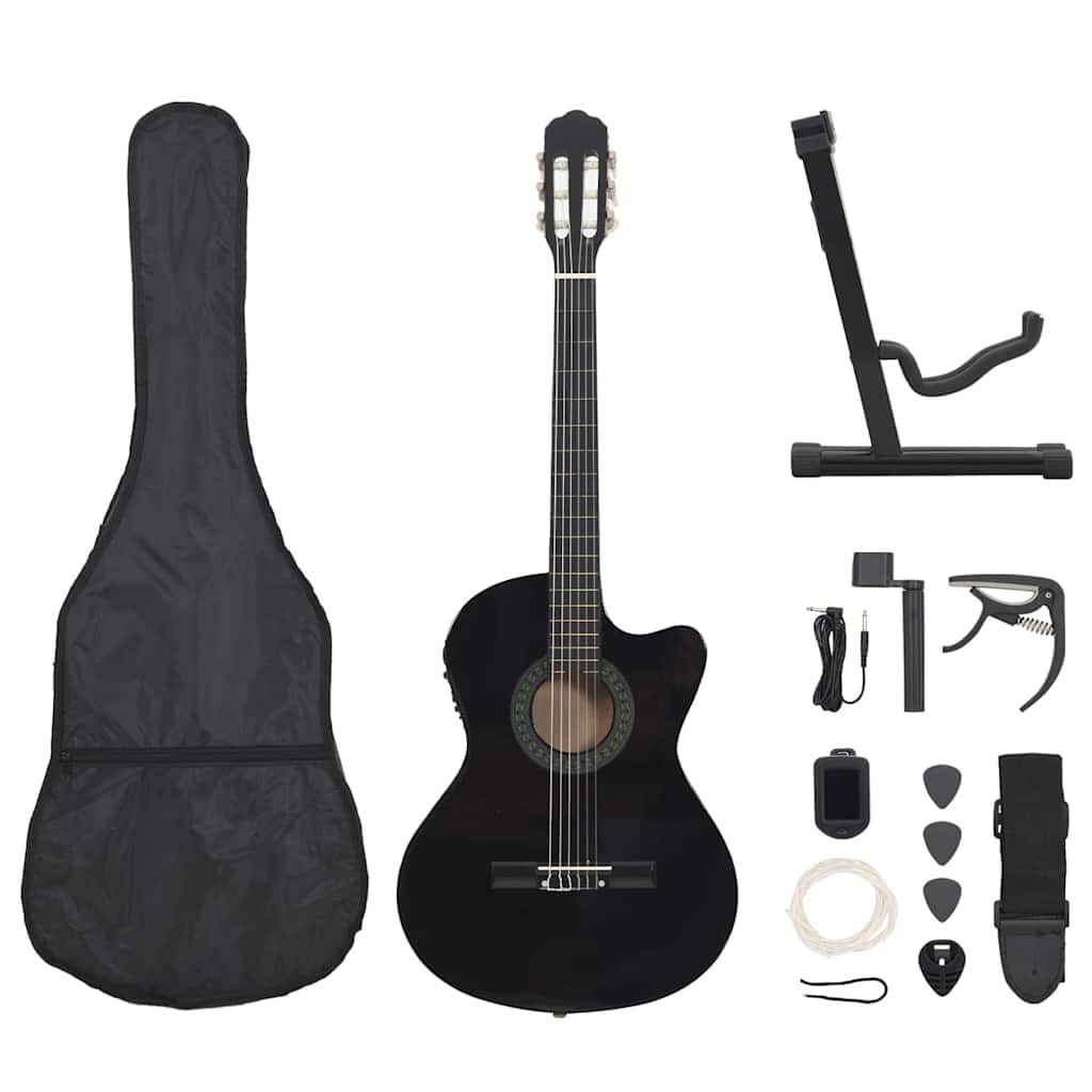 12 Piece Western Guitar Set with Equalizer and 6 Strings Black