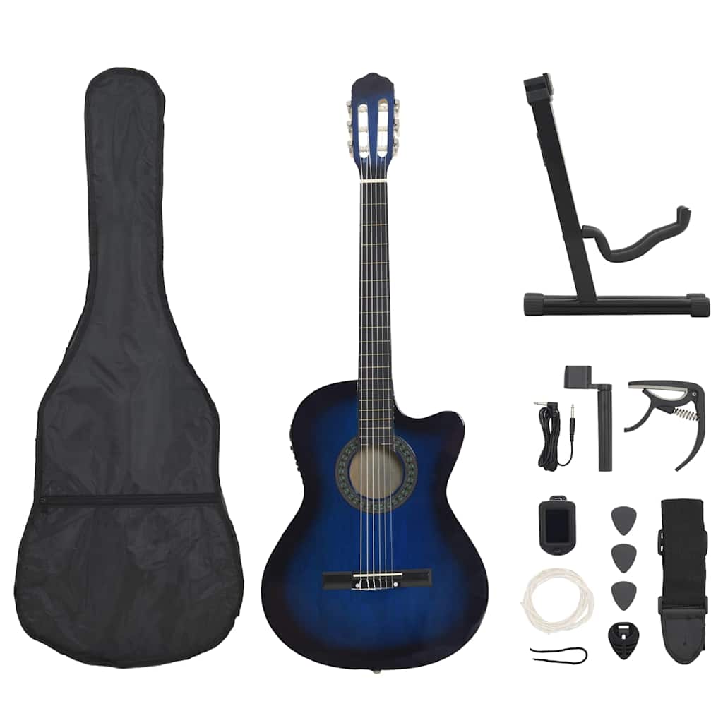 12 Piece Western Guitar Set with Equalizer and 6 Strings Blue