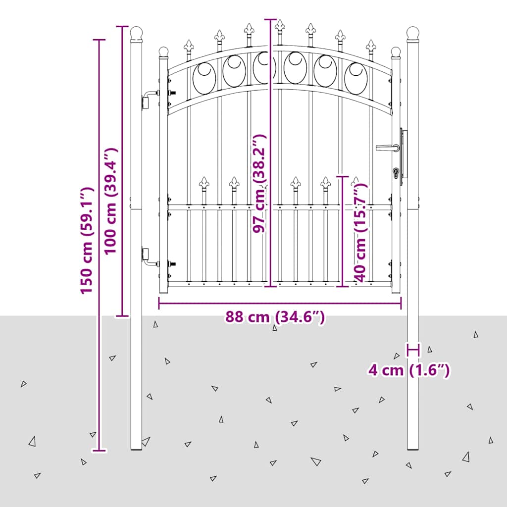 Fence Gate with Spikes EMMEN Powder-coated steel Green 104 x 97 cm
