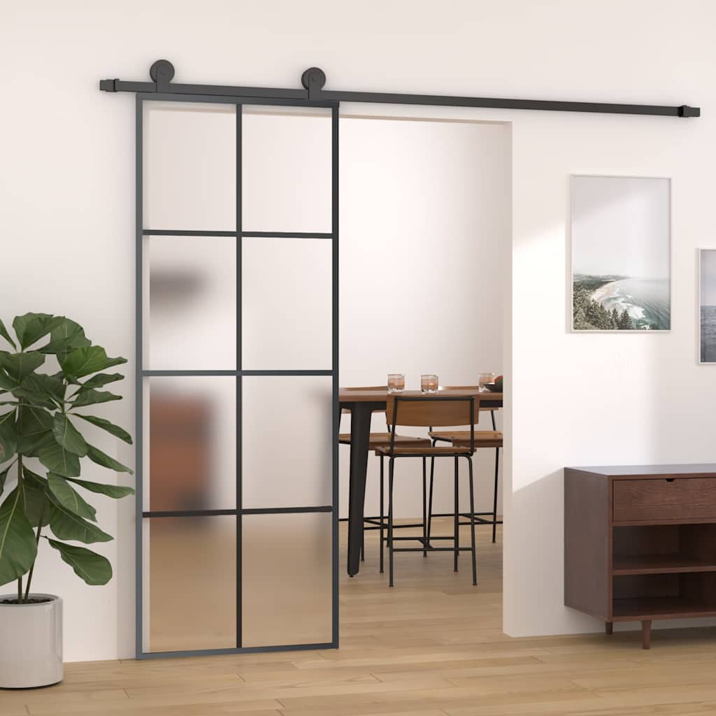 Sliding Door ESG Glass and Aluminium 76 x 205 cm Black Frosted